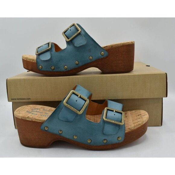 Kork Ease Womens Size 9 Saffron Turquoise Full Grain Leather Slide Sandals Shoes - Picture 3 of 12